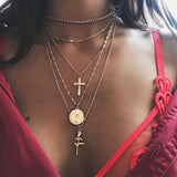 Multilayer Cross Gold Necklaces