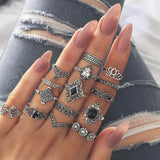 Bohemian Retro Crystal Ring Set