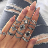 Bohemian Retro Crystal Ring Set