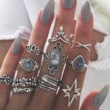 Bohemian Retro Crystal Ring Set