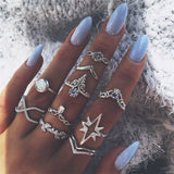 Bohemian Retro Crystal Ring Set