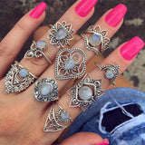 Bohemian Retro Crystal Ring Set
