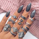 Bohemian Retro Crystal Ring Set