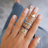 Bohemian Retro Crystal Ring Set