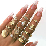 Bohemian Retro Crystal Ring Set