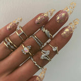 Bohemian Retro Crystal Ring Set