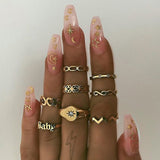 Bohemian Retro Crystal Ring Set