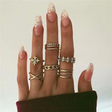 Bohemian Retro Crystal Ring Set