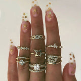 Bohemian Retro Crystal Ring Set