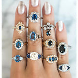 Bohemian Retro Crystal Ring Set