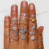 Bohemian Retro Crystal Ring Set